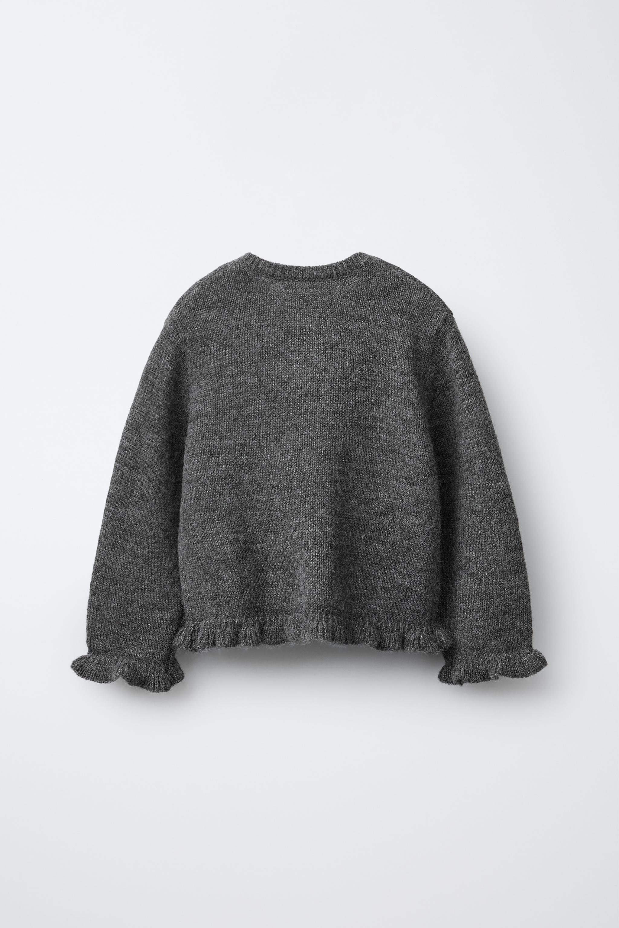 RUFFLED WOOL KNIT CARDIGAN